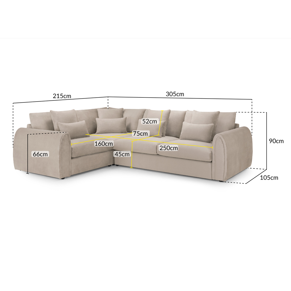 Millburn Plush Velvet Left Hand Corner Sofa In Mocha