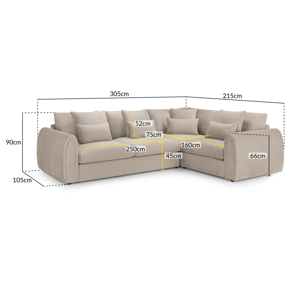 Millburn Plush Velvet Right Hand Corner Sofa In Mocha