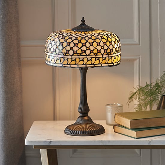 Read more about Mille medium tiffany glass table lamp in dark bronze
