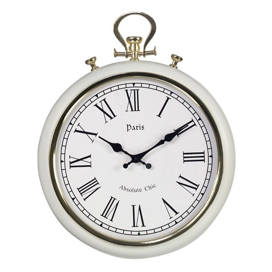 Mille Pocket Style Wall Clock In White Metal With Gold Trim