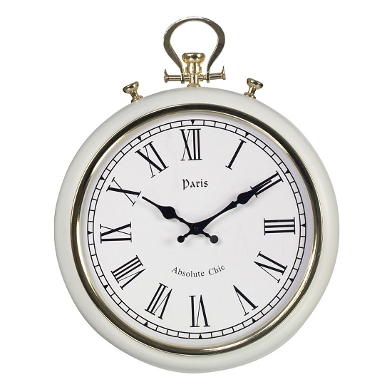 Read more about Mille pocket style wall clock in white metal with gold trim