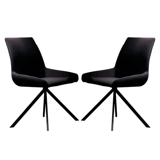 Millie Black Fabric Dining Chairs With Black Metal Legs In Pair