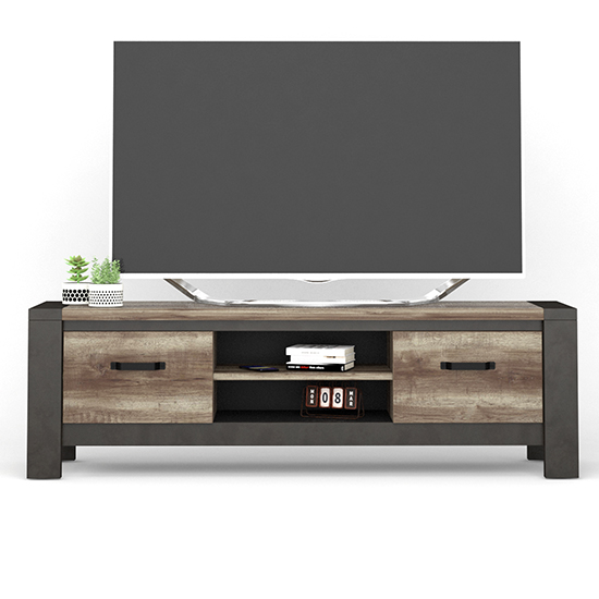 Millie Wooden TV Stand With 2 Doors And Shelves In Oak_2