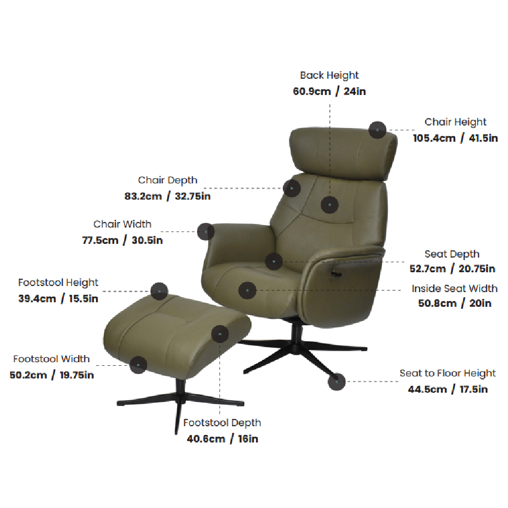 Milligan Leather Recliner Chair With Stool In Navy