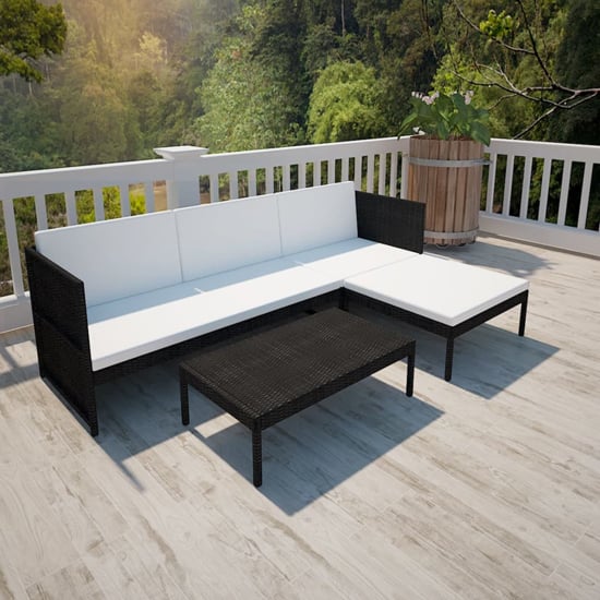 Product photograph of Millom Rattan 3 Piece Garden Lounge Set With Cushions In Black from Furniture in Fashion