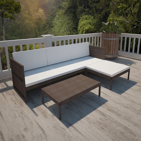 Product photograph of Millom Rattan 3 Piece Garden Lounge Set With Cushions In Brown from Furniture in Fashion