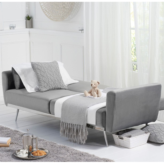 Millom Velvet Upholstered Sofa Bed In Grey_2