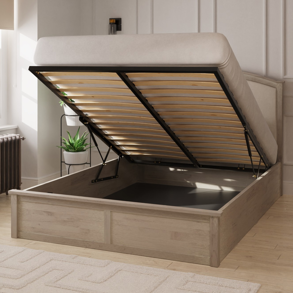 Millom Wooden Ottoman Storage Double Bed In Limed Oak