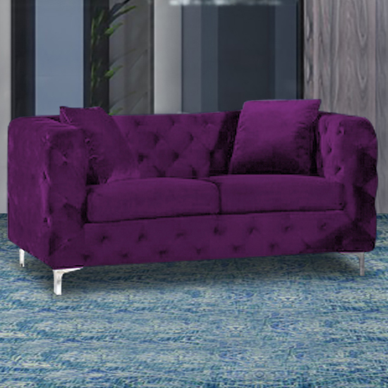 Photo of Mills malta plush velour fabric 2 seater sofa in boysenberry