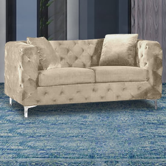 Mills Malta Plush Velour Fabric 2 Seater Sofa In Cream_1