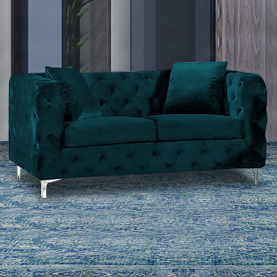 Mills Malta Plush Velour Fabric 2 Seater Sofa In Emerald_1