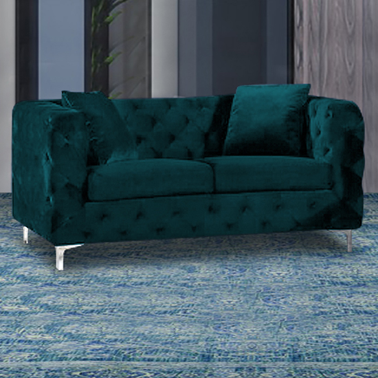 Photo of Mills malta plush velour fabric 2 seater sofa in emerald