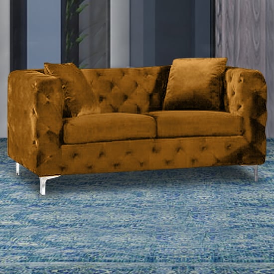 Mills Malta Plush Velour Fabric 2 Seater Sofa In Gold_1