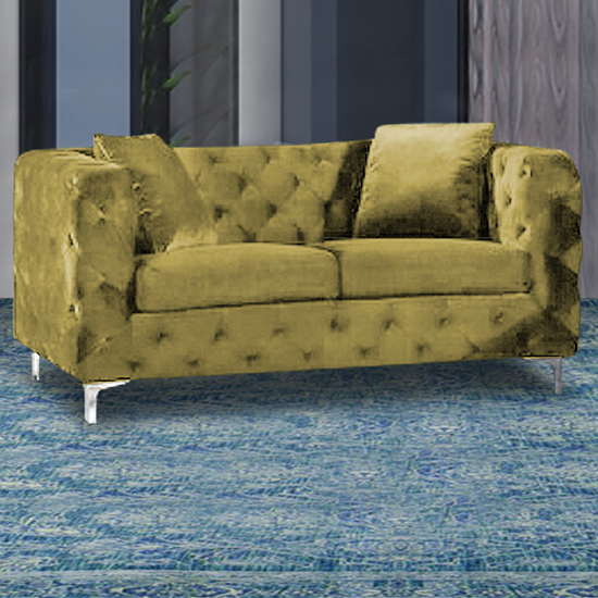 Read more about Mills malta plush velour fabric 2 seater sofa in grass