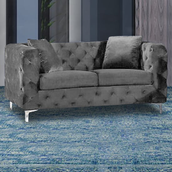 Mills Malta Plush Velour Fabric 2 Seater Sofa In Grey_1