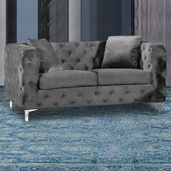 Read more about Mills malta plush velour fabric 2 seater sofa in grey