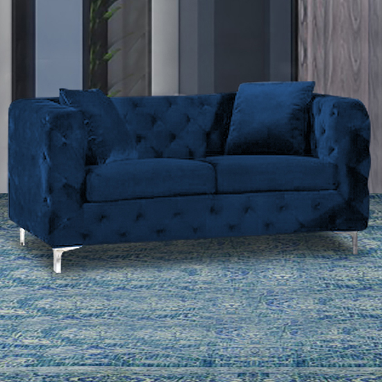 Product photograph of Mills Malta Plush Velour Fabric 2 Seater Sofa In Navy from Furniture in Fashion