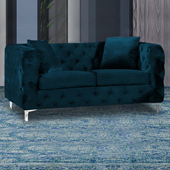 Mills Malta Plush Velour Fabric 2 Seater Sofa In Peacock