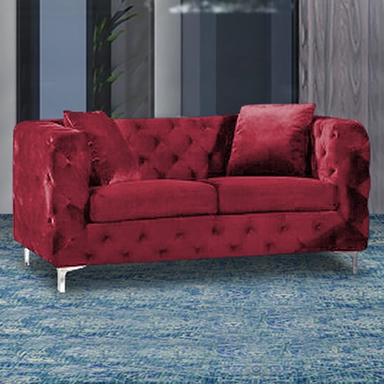 Mills Malta Plush Velour Fabric 2 Seater Sofa In Red_1