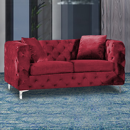 Read more about Mills malta plush velour fabric 2 seater sofa in red