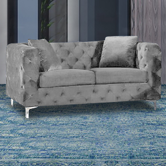 Read more about Mills malta plush velour fabric 2 seater sofa in silver