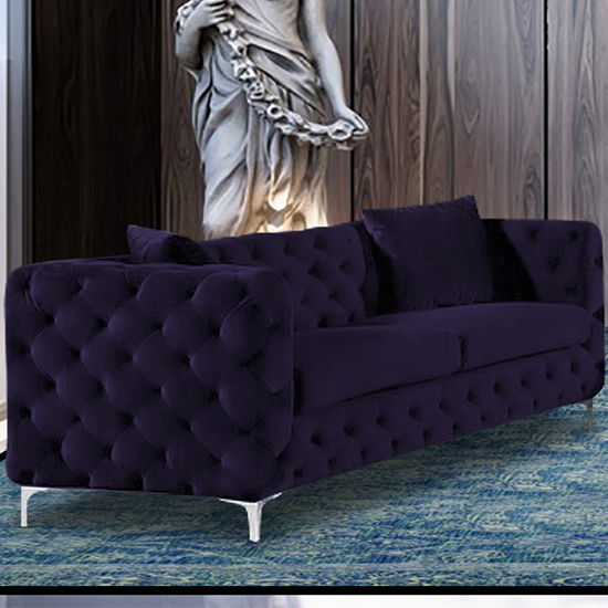 Mills Malta Plush Velour Fabric 3 Seater Sofa In Ameythst thumbnail
