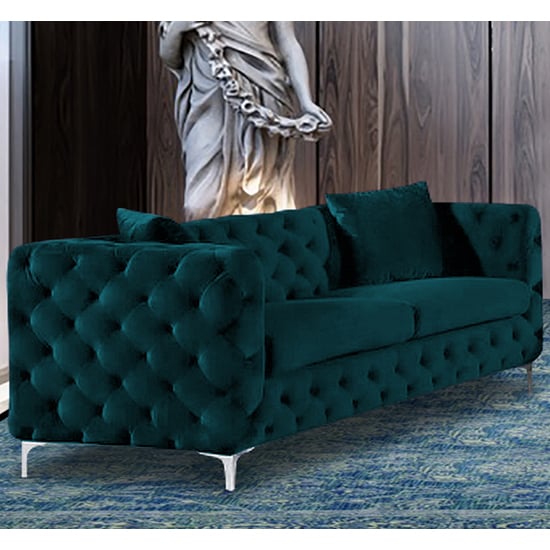 Product photograph of Mills Malta Plush Velour Fabric 3 Seater Sofa In Emerald from Furniture in Fashion