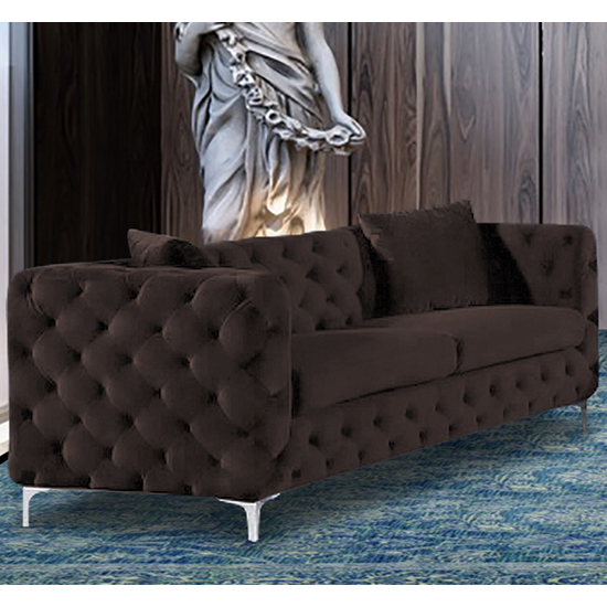 Mills Malta Plush Velour Fabric 3 Seater Sofa In Mushroom thumbnail