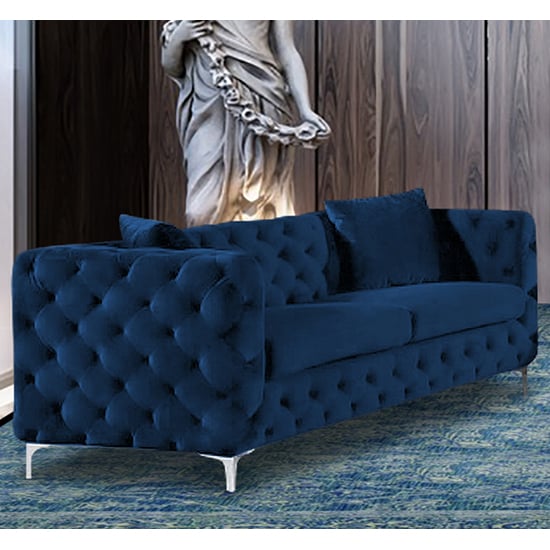 Photo of Mills malta plush velour fabric 3 seater sofa in navy