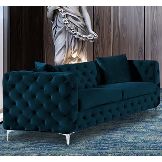 Read more about Mills malta plush velour fabric 3 seater sofa in peacock
