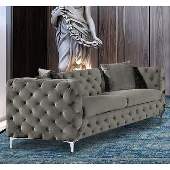 Mills Malta Plush Velour Fabric 3 Seater Sofa In Putty