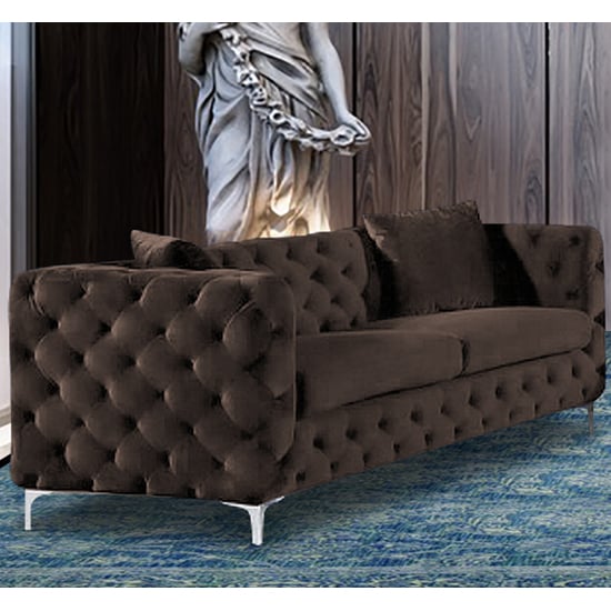Photo of Mills malta plush velour fabric 3 seater sofa in taupe