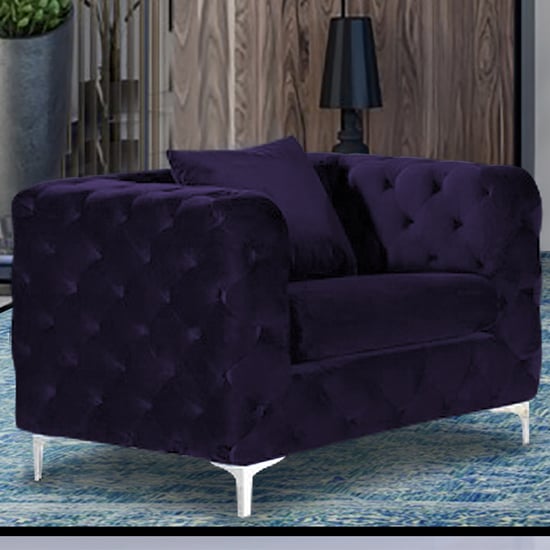 Product photograph of Mills Malta Plush Velour Fabric Armchair In Ameythst from Furniture in Fashion