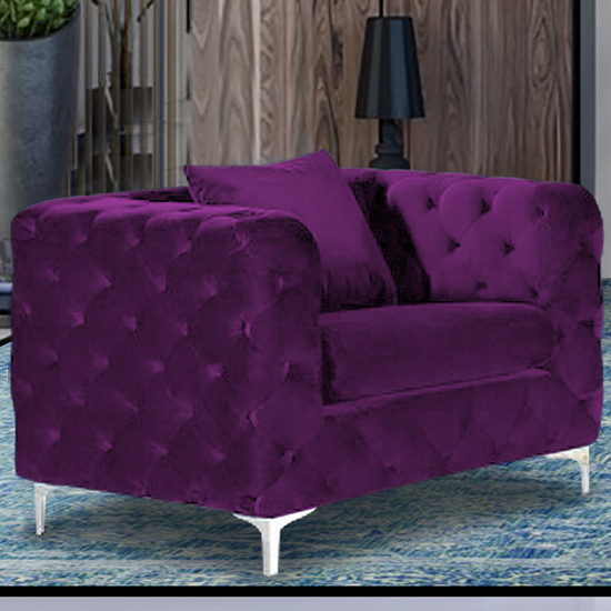 Mills Malta Plush Velour Fabric Armchair In Boysenberry thumbnail