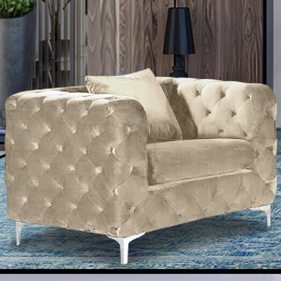 Mills Malta Plush Velour Fabric Armchair In Cream thumbnail
