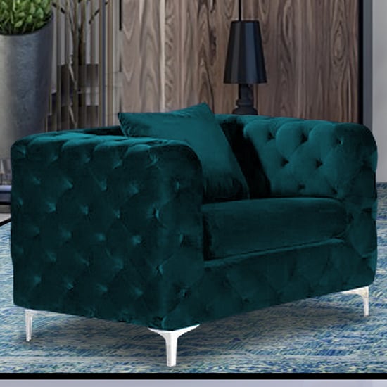 Photo of Mills malta plush velour fabric armchair in emerald
