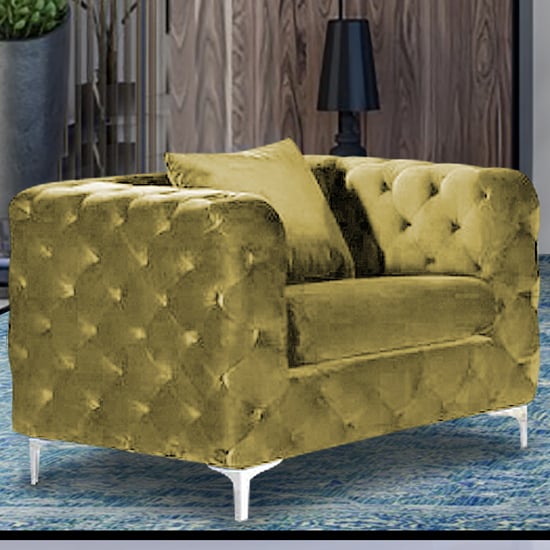 Photo of Mills malta plush velour fabric armchair in grass