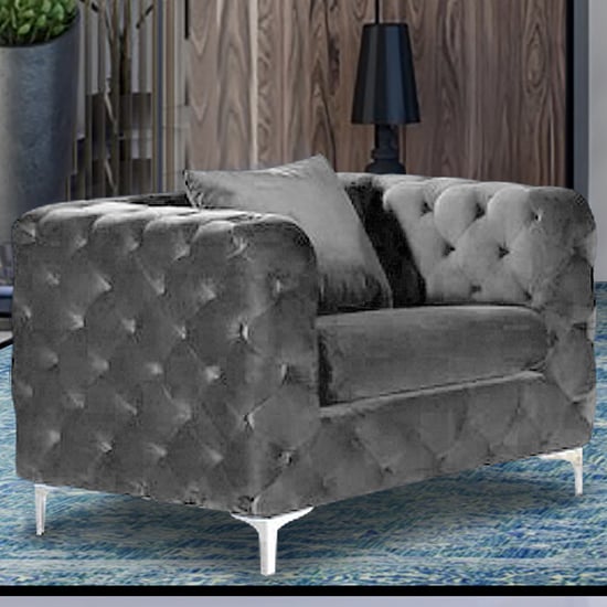 Product photograph of Mills Malta Plush Velour Fabric Armchair In Grey from Furniture in Fashion