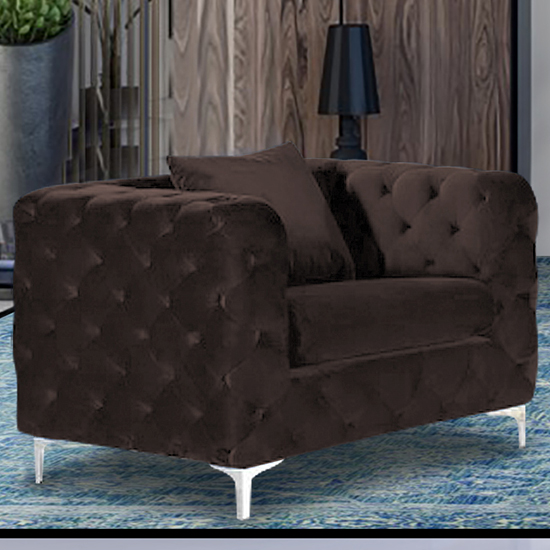 Mills Malta Plush Velour Fabric Armchair In Mushroom thumbnail