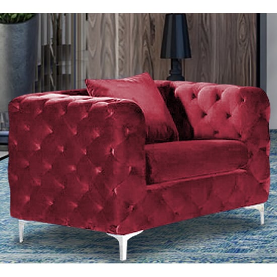 Product photograph of Mills Malta Plush Velour Fabric Armchair In Red from Furniture in Fashion
