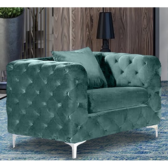 Product photograph of Mills Malta Plush Velour Fabric Armchair In Seaspray from Furniture in Fashion