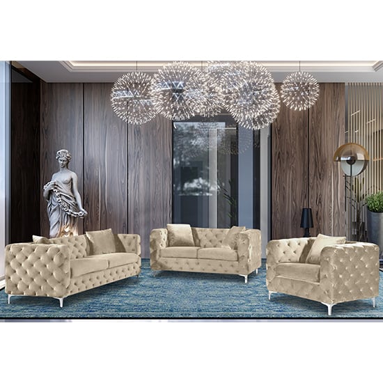 Photo of Mills malta plush velour fabric sofa suite in cream