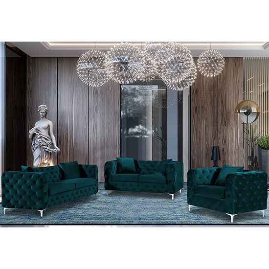 Read more about Mills malta plush velour fabric sofa suite in emerald