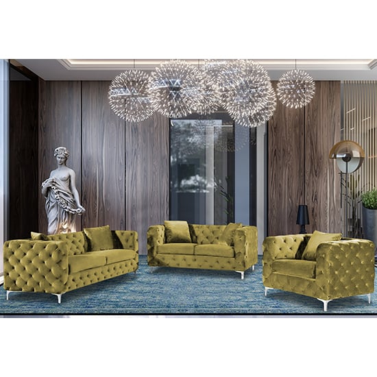 Read more about Mills malta plush velour fabric sofa suite in grass