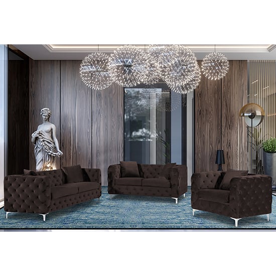 Photo of Mills malta plush velour fabric sofa suite in mushroom