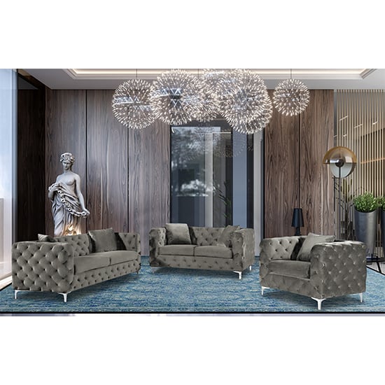 Photo of Mills malta plush velour fabric sofa suite in putty