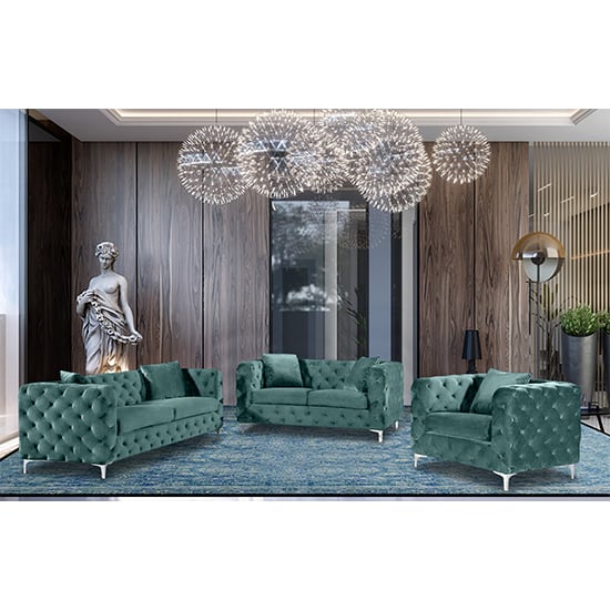 Product photograph of Mills Malta Plush Velour Fabric Sofa Suite In Seaspray from Furniture in Fashion