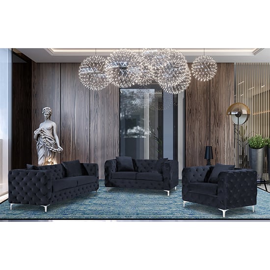 Product photograph of Mills Malta Plush Velour Fabric Sofa Suite In Slate from Furniture in Fashion