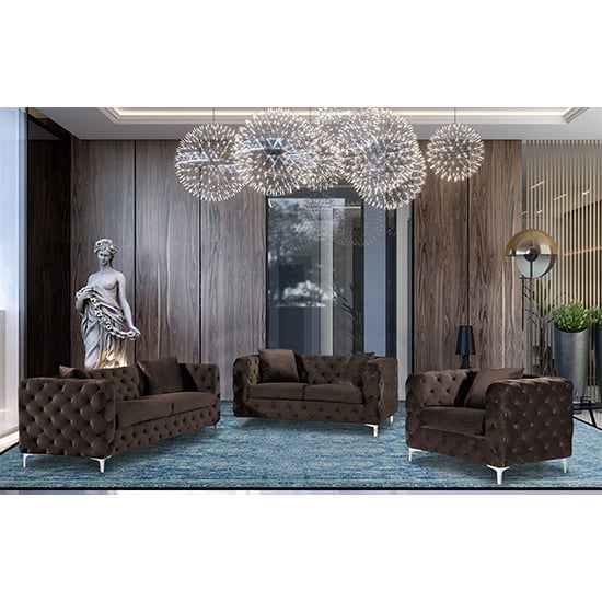 Photo of Mills malta plush velour fabric sofa suite in taupe