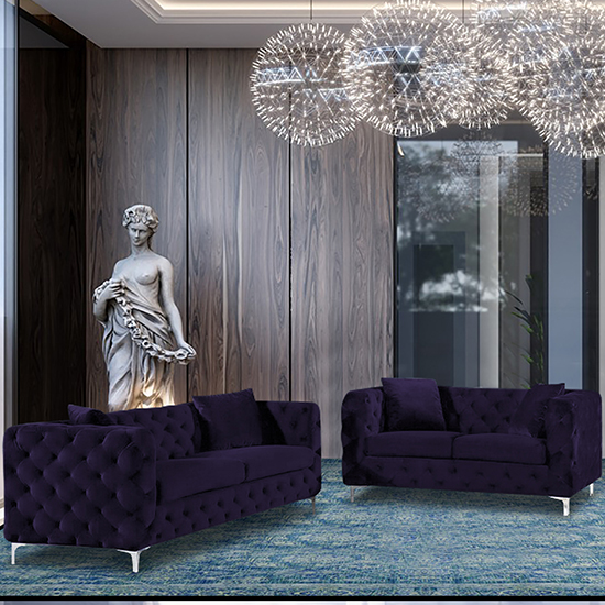 Mills Velour Fabric 2 Seater And 3 Seater Sofa In Ameythst thumbnail